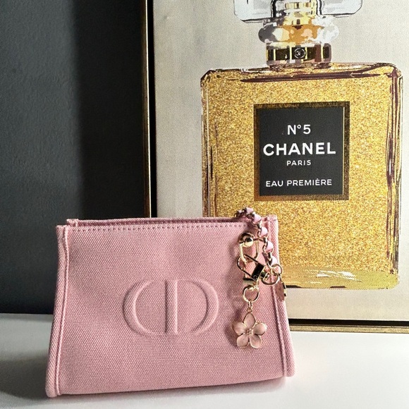 Dior Pink Canvas Cosmetic Bag with Charm - Picture 1 of 6